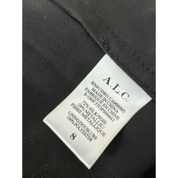 A.L.C. Women's Logan Metallic Print Silk Long Sleeve Blouse Size 8 - Picture 10 of 13